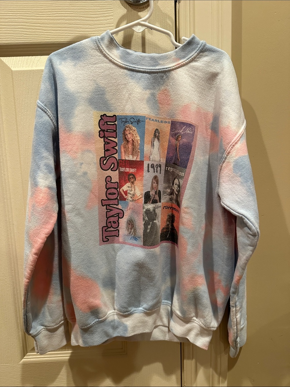 Taylor Swift Tie-Dye Crewneck Sweater - Light Blue & Pink